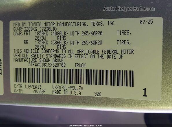 5TFWA5DB1SX328702 2025 TOYOTA LIMITED Blue Engine compartment view
