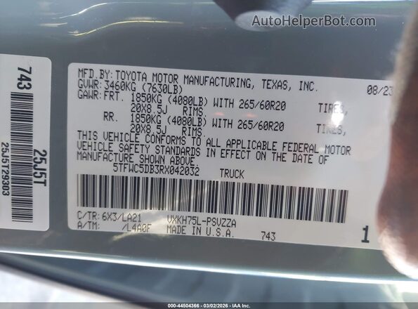 5TFWC5DB3RX042032 2024 TOYOTA TUNDRA HYBRID Серый Вид подкапотного пространства