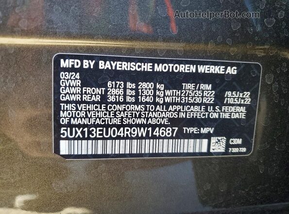 5UX13EU04R9W14687 2024 BMW X5 Зеленый Вид наклейки с VIN-кодом