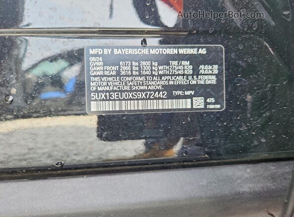 5UX13EU0XS9X72442 2025 BMW X5 Черный Вид наклейки с VIN-кодом