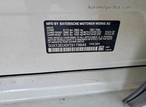 5UX13EU0XT9179844 2026 BMW X5 Белый Вид наклейки с VIN-кодом