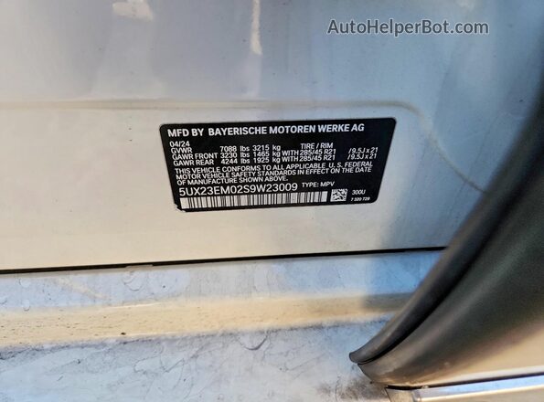 5UX23EM02S9W23009 2025 BMW X7 White Вид наклейки з VIN-кодом