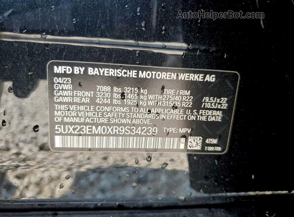 5UX23EM0XR9S34239 2024 BMW X7 Black Vista de la etiqueta del VIN