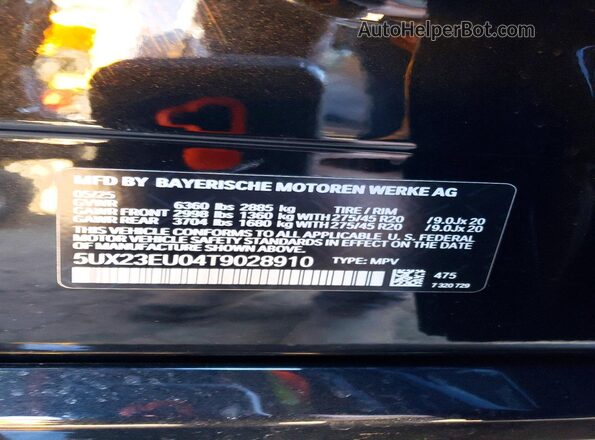 5UX23EU04T9028910 2026 BMW X5 Black VIN sticker view