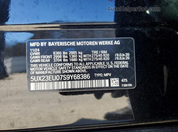 5UX23EU07S9Y68386 2025 BMW X5 Черный Вид наклейки с VIN-кодом
