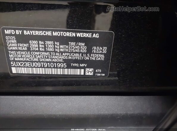 5UX23EU09T9101995 2026 BMW X5 Черный Вид подкапотного пространства