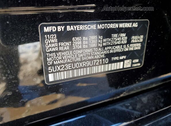 5UX23EU0XR9U72110 2024 BMW X5 Черный Вид наклейки с VIN-кодом