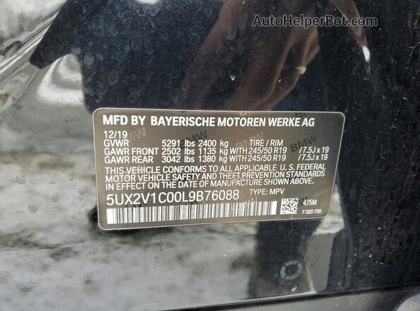 5UX2V1C00L9B76088 2020 BMW X4 Black Widok wnętrza 360 stopni
