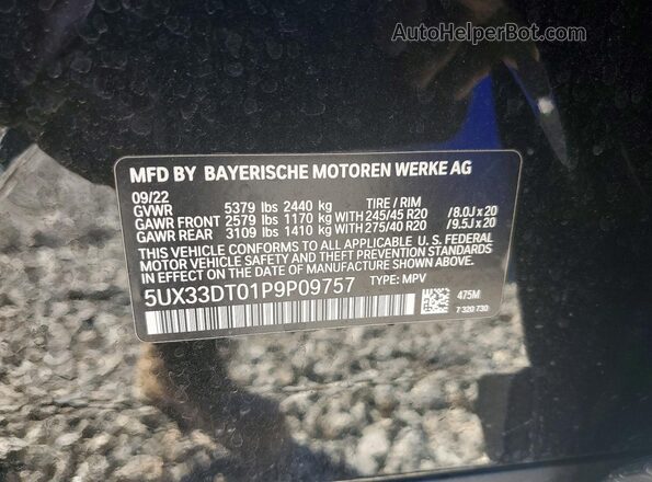 5UX33DT01P9P09757 2023 BMW X4 Black Widok naklejki z numerem VIN
