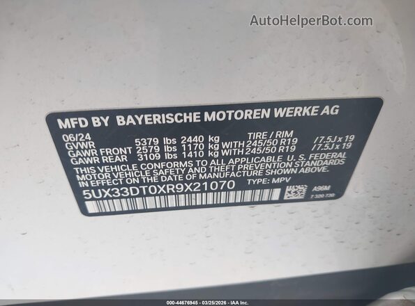 5UX33DT0XR9X21070 2024 BMW X4 Белый Вид подкапотного пространства