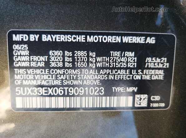5UX33EX06T9091023 2026 BMW X6 Серый Вид наклейки с VIN-кодом