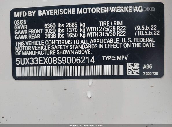 5UX33EX08S9006214 2025 BMW X6 Белый Вид подкапотного пространства