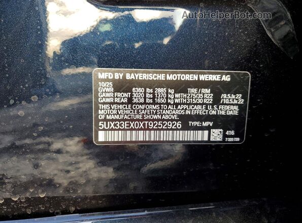 5UX33EX0XT9252926 2026 BMW X6 Black Widok komory silnika