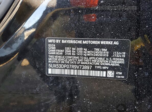 5UX53DP07R9V73897 2024 BMW X3 Black VIN sticker view