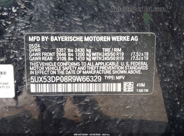 5UX53DP08R9W66329 2024 BMW X3 Черный Вид подкапотного пространства
