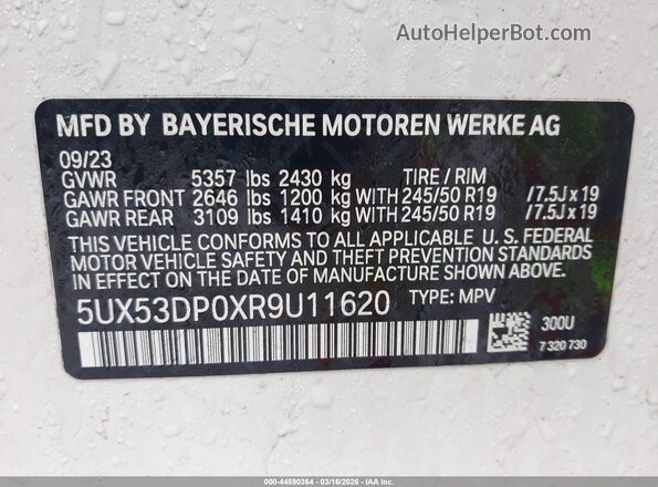 5UX53DP0XR9U11620 2024 BMW X3 Белый Вид подкапотного пространства