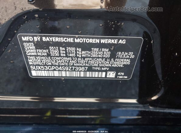 5UX53GP04S9Z73987 2025 BMW X3 Black Widok komory silnika