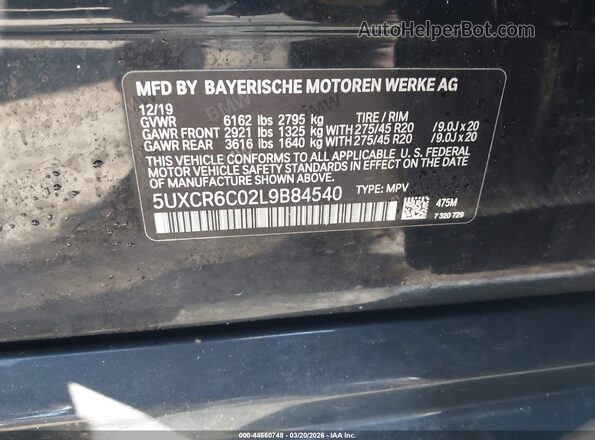 5UXCR6C02L9B84540 2020 BMW X5 Черный Вид подкапотного пространства