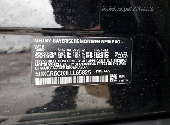5UXCR6C03LLL65825 2020 BMW X5 Черный Вид наклейки с VIN-кодом
