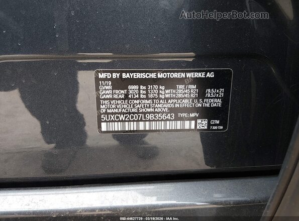 5UXCW2C07L9B35643 2020 BMW X7 Dark Blue Widok komory silnika