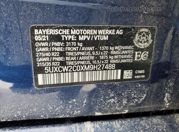 5UXCW2C0XM9H27488 2021 BMW X7 Синий Панорамный вид салона 360°