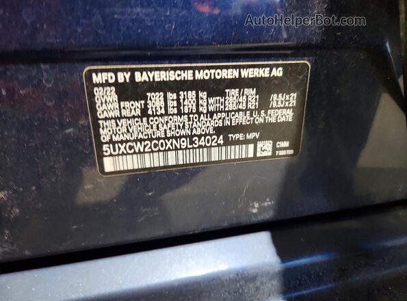 5UXCW2C0XN9L34024 2022 BMW X7 Blue Панорамний вид салону 360°