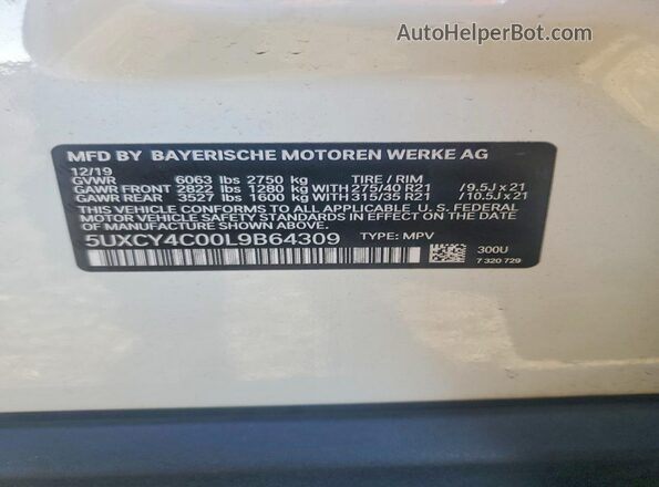 5UXCY4C00L9B64309 2020 BMW X6 Белый Панорамный вид салона 360°