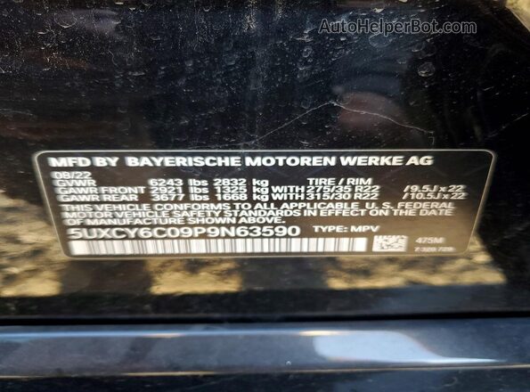 5UXCY6C09P9N63590 2023 BMW X6 Черный Вид наклейки с VIN-кодом