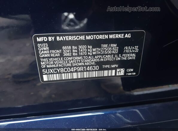 5UXCY8C04P9R14630 2023 BMW X6 Dark Blue ძრავის განყოფილების ხედი