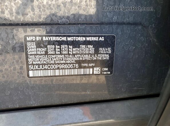 5UXJU4C00P9R60676 2023 BMW X5 Серый Вид наклейки с VIN-кодом