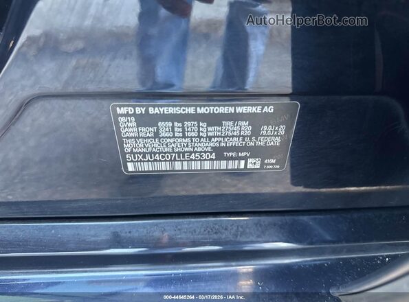5UXJU4C07LLE45304 2020 BMW X5 Синий Вид подкапотного пространства