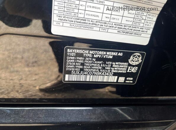 5UXJU4C07N9K43432 2022 BMW X5 Черный Вид задних сидений