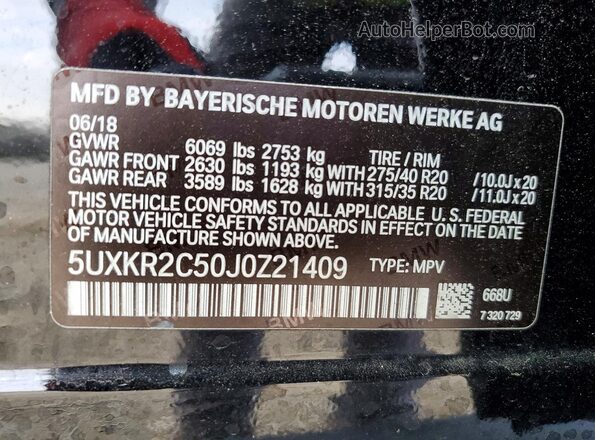 5UXKR2C50J0Z21409 2018 BMW X5 Черный Панорамный вид салона 360°