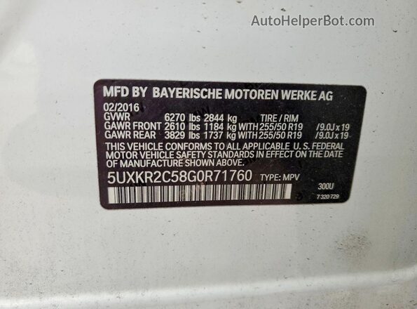 5UXKR2C58G0R71760 2016 BMW X5 Белый Вид наклейки с VIN-кодом