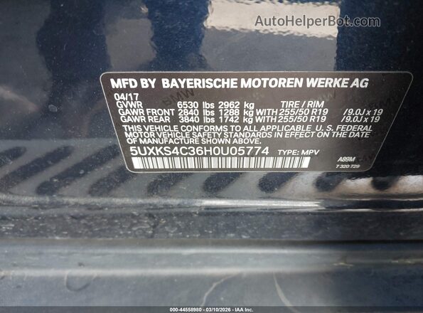 5UXKS4C36H0U05774 2017 BMW X5 Серый Вид подкапотного пространства