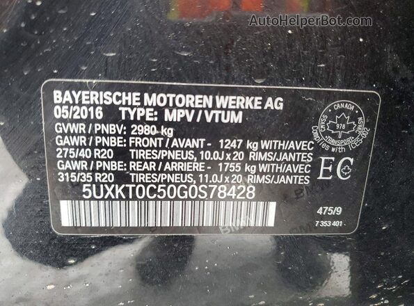5UXKT0C50G0S78428 2016 BMW X5 Black Widok komory silnika