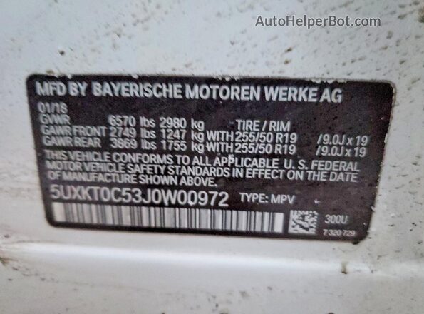 5UXKT0C53J0W00972 2018 BMW X5 Белый Панорамный вид салона 360°