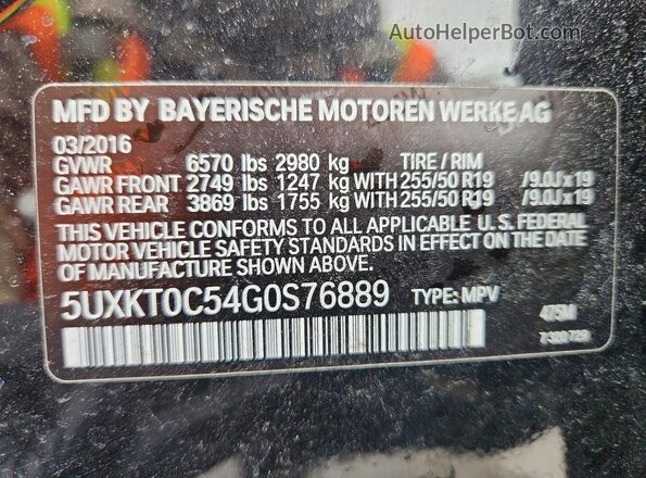 5UXKT0C54G0S76889 2016 BMW X5 Black Widok naklejki z numerem VIN