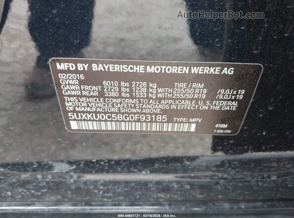 5UXKU0C58G0F93185 2016 BMW X6 Черный Вид подкапотного пространства
