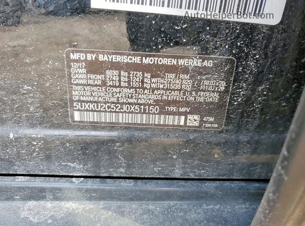 5UXKU2C52J0X51150 2018 BMW X6 Черный Вид подкапотного пространства