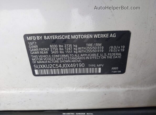 5UXKU2C54J0X49190 2018 BMW X6 Белый Вид подкапотного пространства