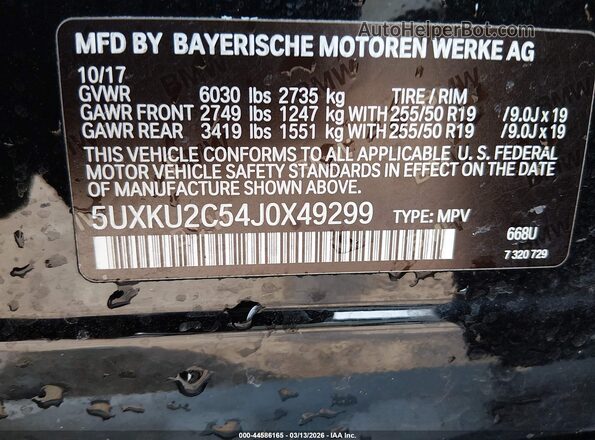 5UXKU2C54J0X49299 2018 BMW X6 Черный Вид подкапотного пространства