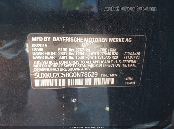 5UXKU2C58G0N78629 2016 BMW X6 Черный Вид подкапотного пространства
