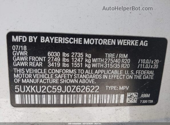 5UXKU2C59J0Z62622 2018 BMW X6 Белый Вид подкапотного пространства