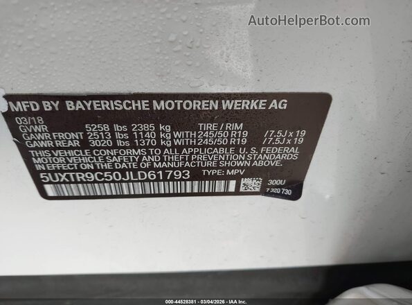 5UXTR9C50JLD61793 2018 BMW X3 Белый Вид подкапотного пространства