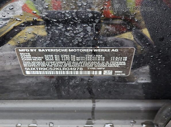 5UXTR9C52KLR04978 2019 BMW X3 Black Widok naklejki z numerem VIN