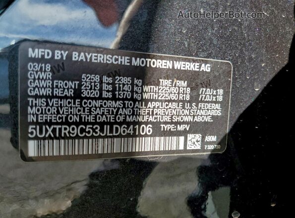 5UXTR9C53JLD64106 2018 BMW X3 Черный Вид наклейки с VIN-кодом