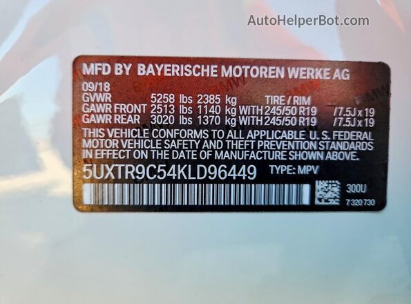 5UXTR9C54KLD96449 2019 BMW X3 Белый Вид подкапотного пространства