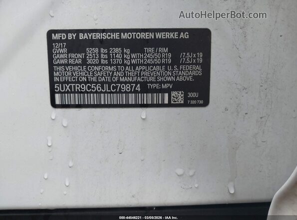5UXTR9C56JLC79874 2018 BMW X3 Белый Вид подкапотного пространства