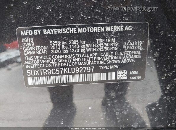 5UXTR9C57KLD92797 2019 BMW X3 Серый Вид подкапотного пространства